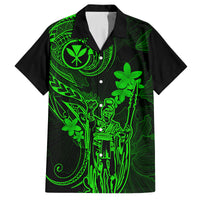 Hawaii Family Matching Off Shoulder Short Dress and Hawaiian Shirt King Kamehameha Mix Polynesian Plumeria Green Version LT14 Dad's Shirt - Short Sleeve Green - Polynesian Pride