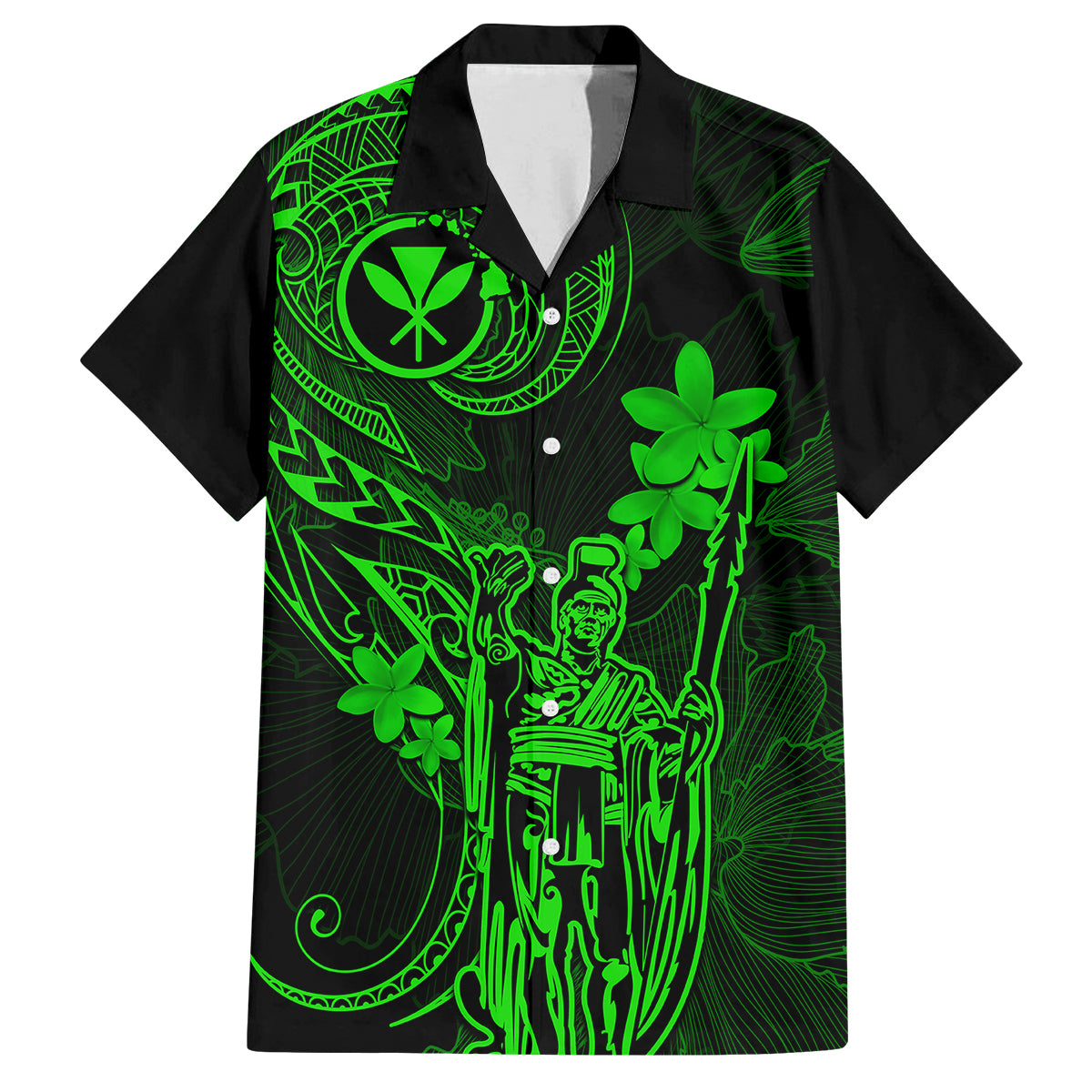 Hawaii Kid Hawaiian Shirt King Kamehameha Mix Polynesian Plumeria Green Version LT14 Kid Green - Polynesian Pride