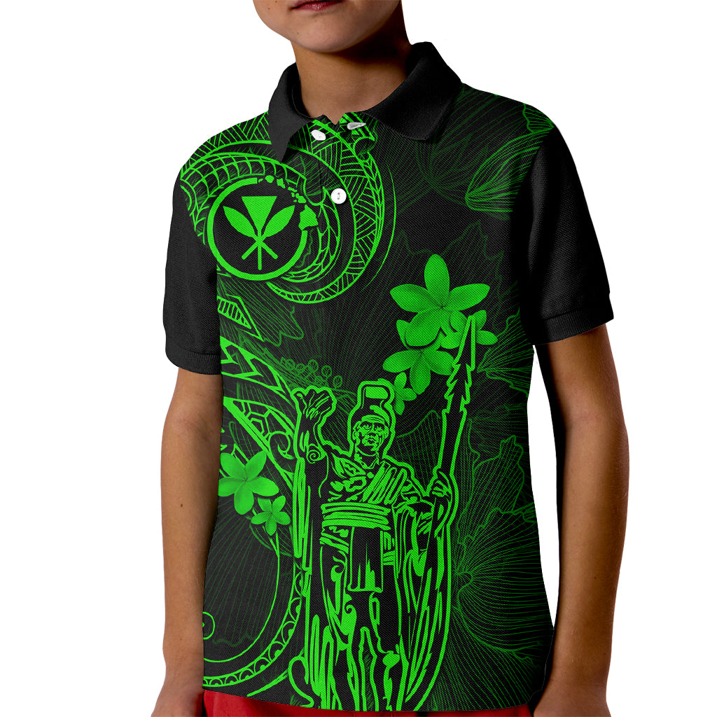 Hawaii Kid Polo Shirt King Kamehameha Mix Polynesian Plumeria Green Version LT14 Kid Green - Polynesian Pride