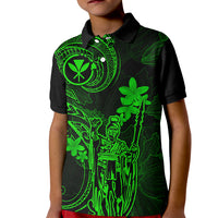 Hawaii Kid Polo Shirt King Kamehameha Mix Polynesian Plumeria Green Version LT14 Kid Green - Polynesian Pride