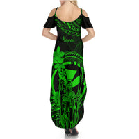 Hawaii Summer Maxi Dress King Kamehameha Mix Polynesian Plumeria Green Version LT14 - Polynesian Pride