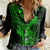 Hawaii Women Casual Shirt King Kamehameha Mix Polynesian Plumeria Green Version LT14 Female Green - Polynesian Pride