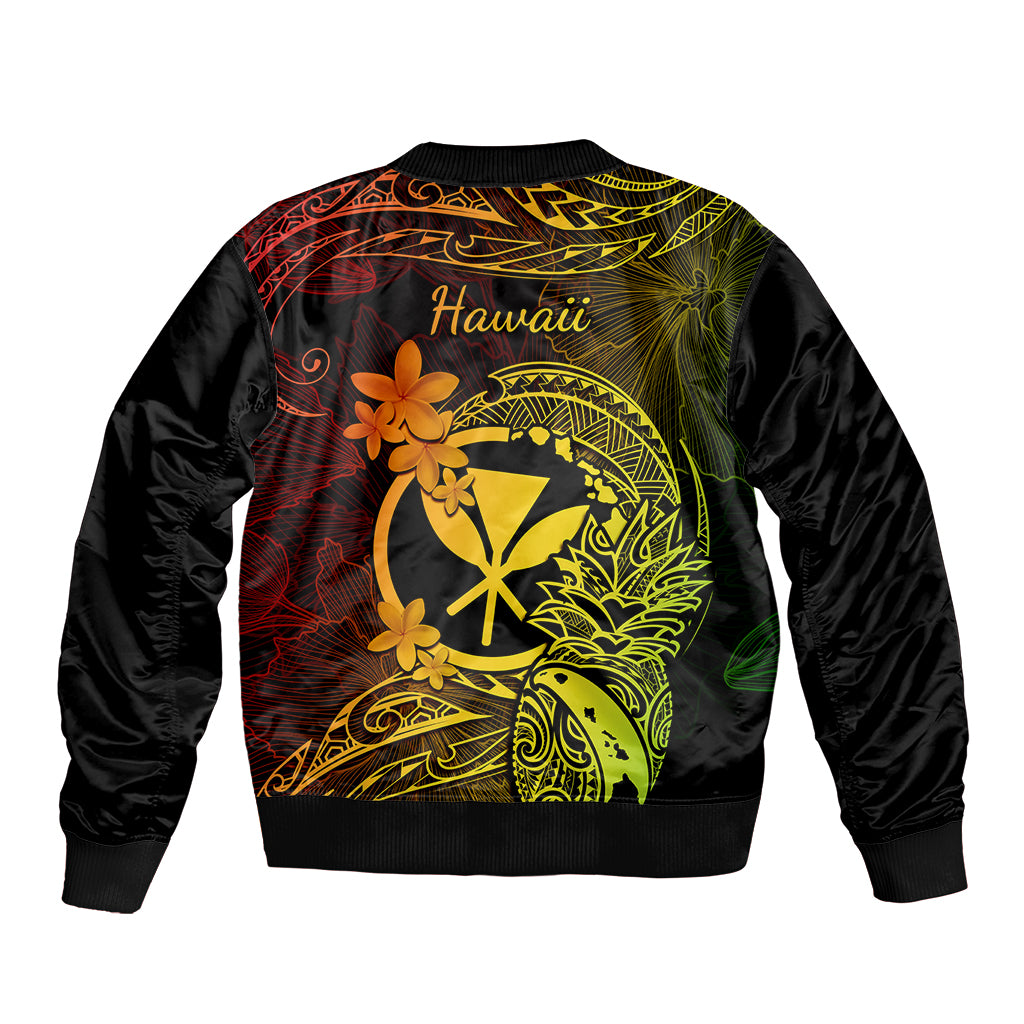 Hawaii Bomber Jacket Pineapple Mix Polynesian Plumeria Reggae Version LT14 - Polynesian Pride