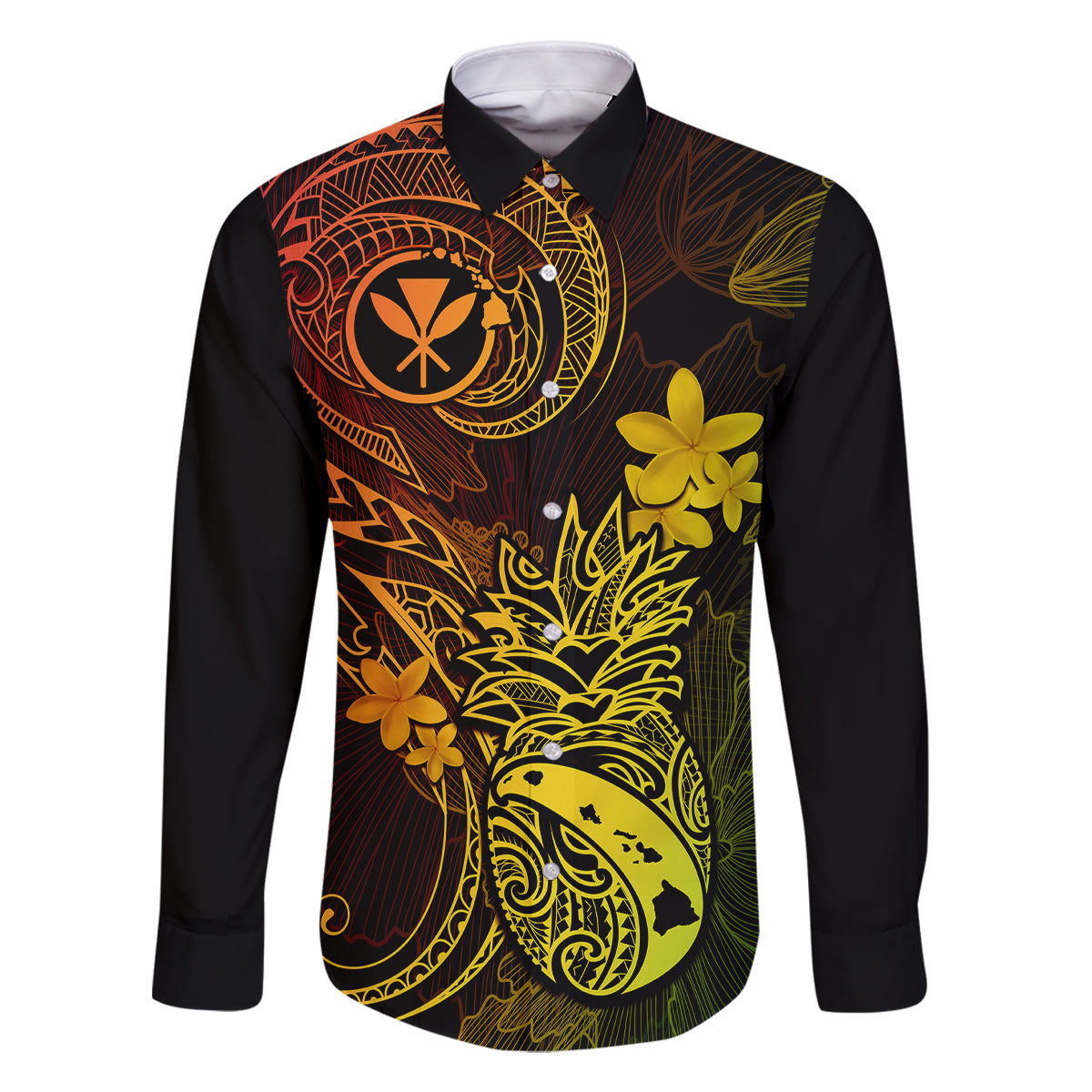 Hawaii Family Matching Off Shoulder Maxi Dress and Hawaiian Shirt Pineapple Mix Polynesian Plumeria Reggae Version LT14 Dad's Shirt - Long Sleeve Reggae - Polynesian Pride