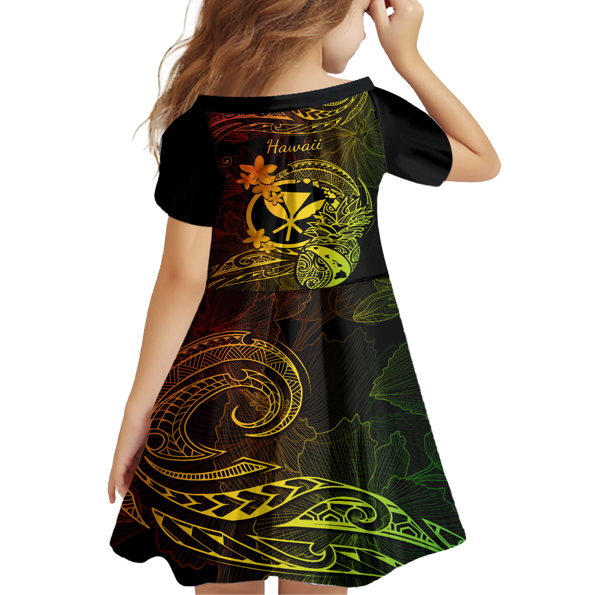 Hawaii Kid Short Sleeve Dress Pineapple Mix Polynesian Plumeria Reggae Version LT14 - Polynesian Pride