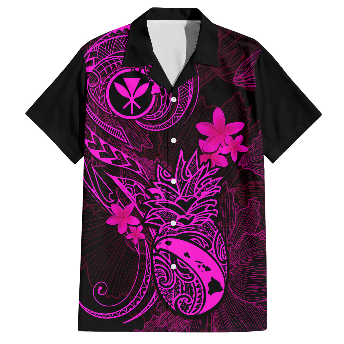 Hawaii Family Matching Off Shoulder Long Sleeve Dress and Hawaiian Shirt Pineapple Mix Polynesian Plumeria Pink Version LT14 Dad's Shirt - Short Sleeve Pink - Polynesian Pride