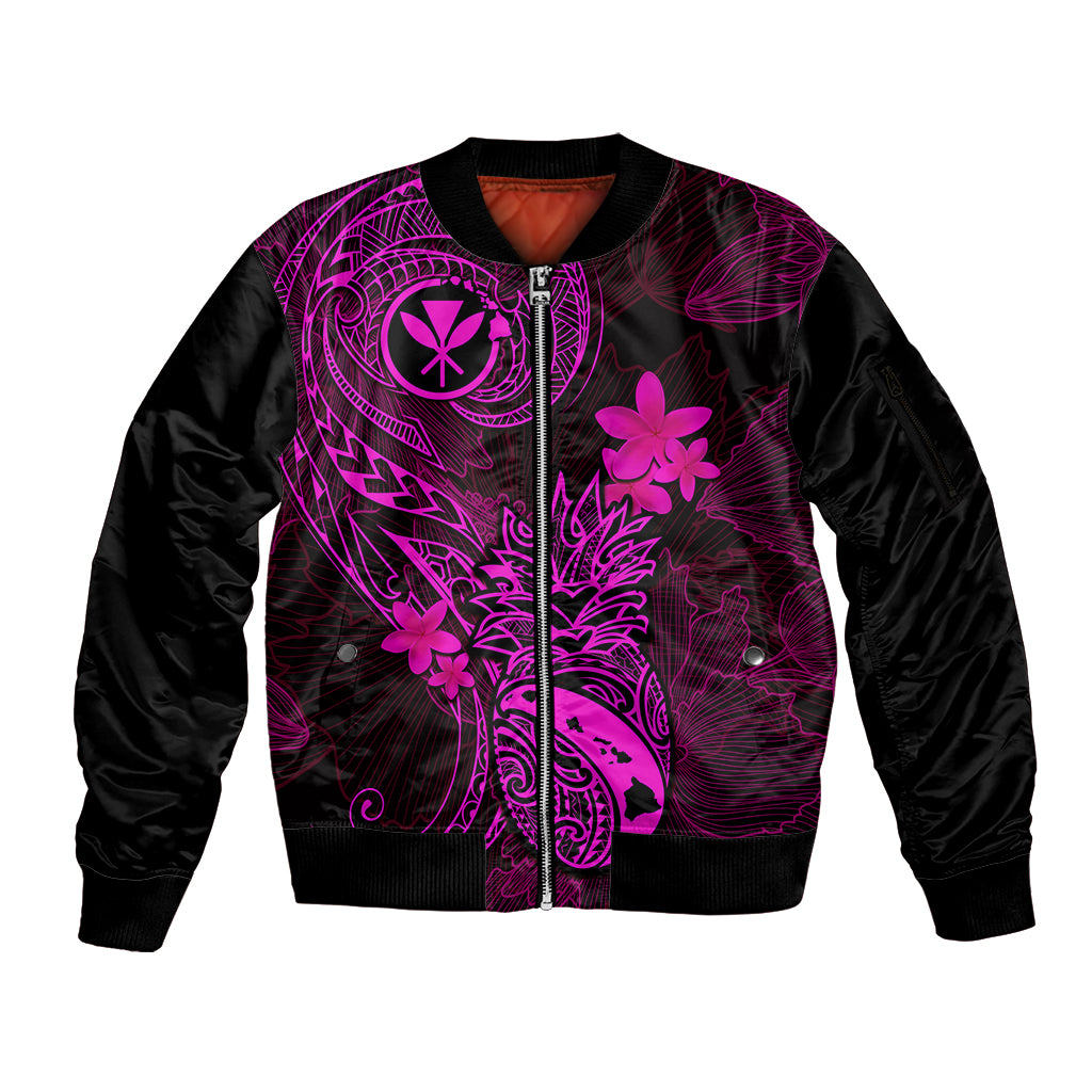 Hawaii Sleeve Zip Bomber Jacket Pineapple Mix Polynesian Plumeria Pink Version LT14 Unisex Pink - Polynesian Pride