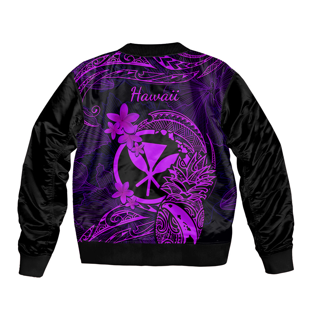 Hawaii Bomber Jacket Pineapple Mix Polynesian Plumeria Purple Version LT14 - Polynesian Pride