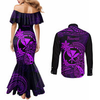 Hawaii Couples Matching Mermaid Dress and Long Sleeve Button Shirts Pineapple Mix Polynesian Plumeria Purple Version LT14 - Polynesian Pride