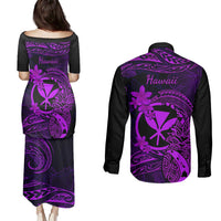 Hawaii Couples Matching Puletasi Dress and Long Sleeve Button Shirts Pineapple Mix Polynesian Plumeria Purple Version LT14 - Polynesian Pride