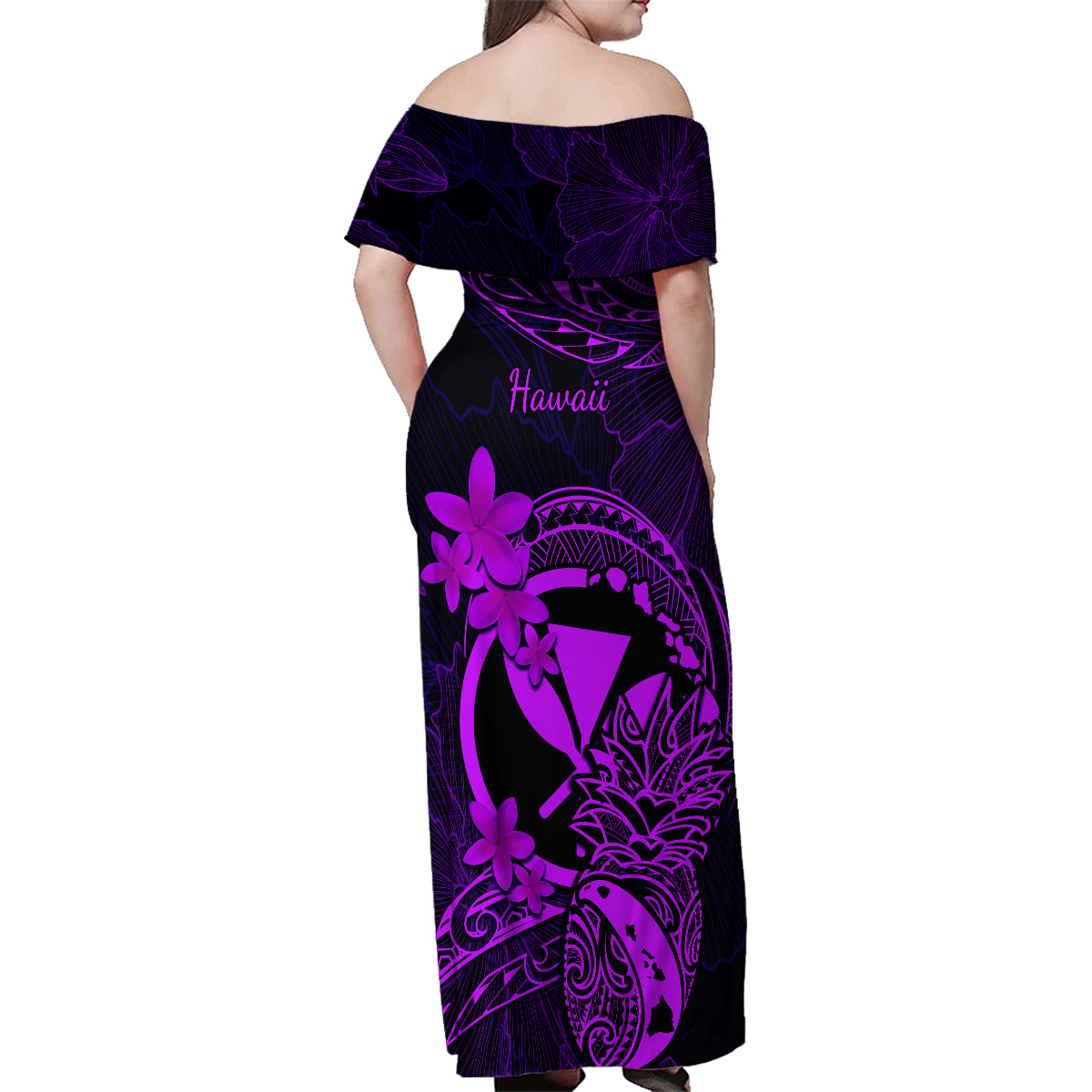 Hawaii Family Matching Off Shoulder Maxi Dress and Hawaiian Shirt Pineapple Mix Polynesian Plumeria Purple Version LT14 - Polynesian Pride