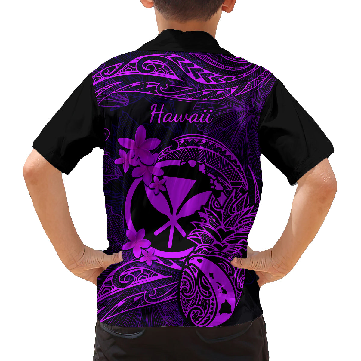 Hawaii Family Matching Short Sleeve Bodycon Dress and Hawaiian Shirt Pineapple Mix Polynesian Plumeria Purple Version LT14 - Polynesian Pride