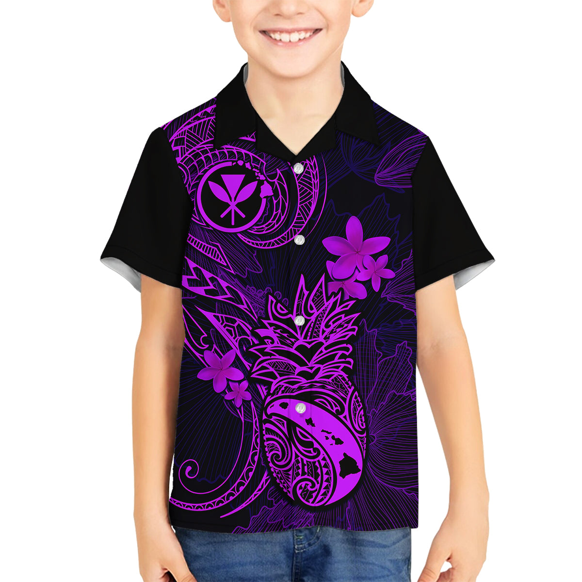 Hawaii Kid Hawaiian Shirt Pineapple Mix Polynesian Plumeria Purple Version LT14 - Polynesian Pride
