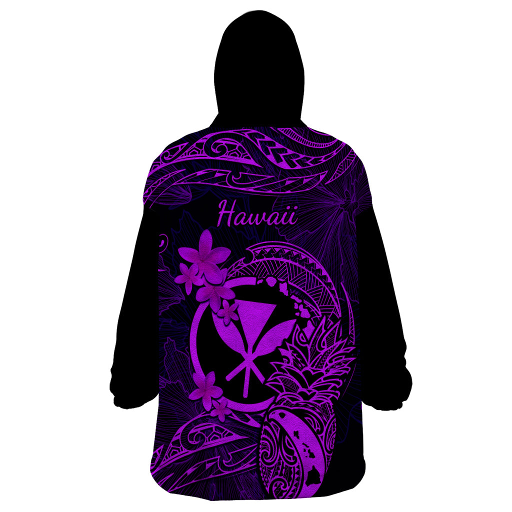 Hawaii Wearable Blanket Hoodie Pineapple Mix Polynesian Plumeria Purple Version LT14 - Polynesian Pride