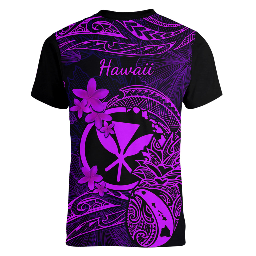Hawaii Women V Neck T Shirt Pineapple Mix Polynesian Plumeria Purple Version LT14 - Polynesian Pride