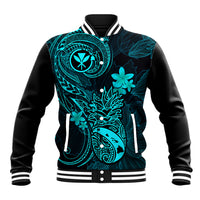 Hawaii Baseball Jacket Pineapple Mix Polynesian Plumeria Turquoise Version LT14 Unisex Turquoise - Polynesian Pride