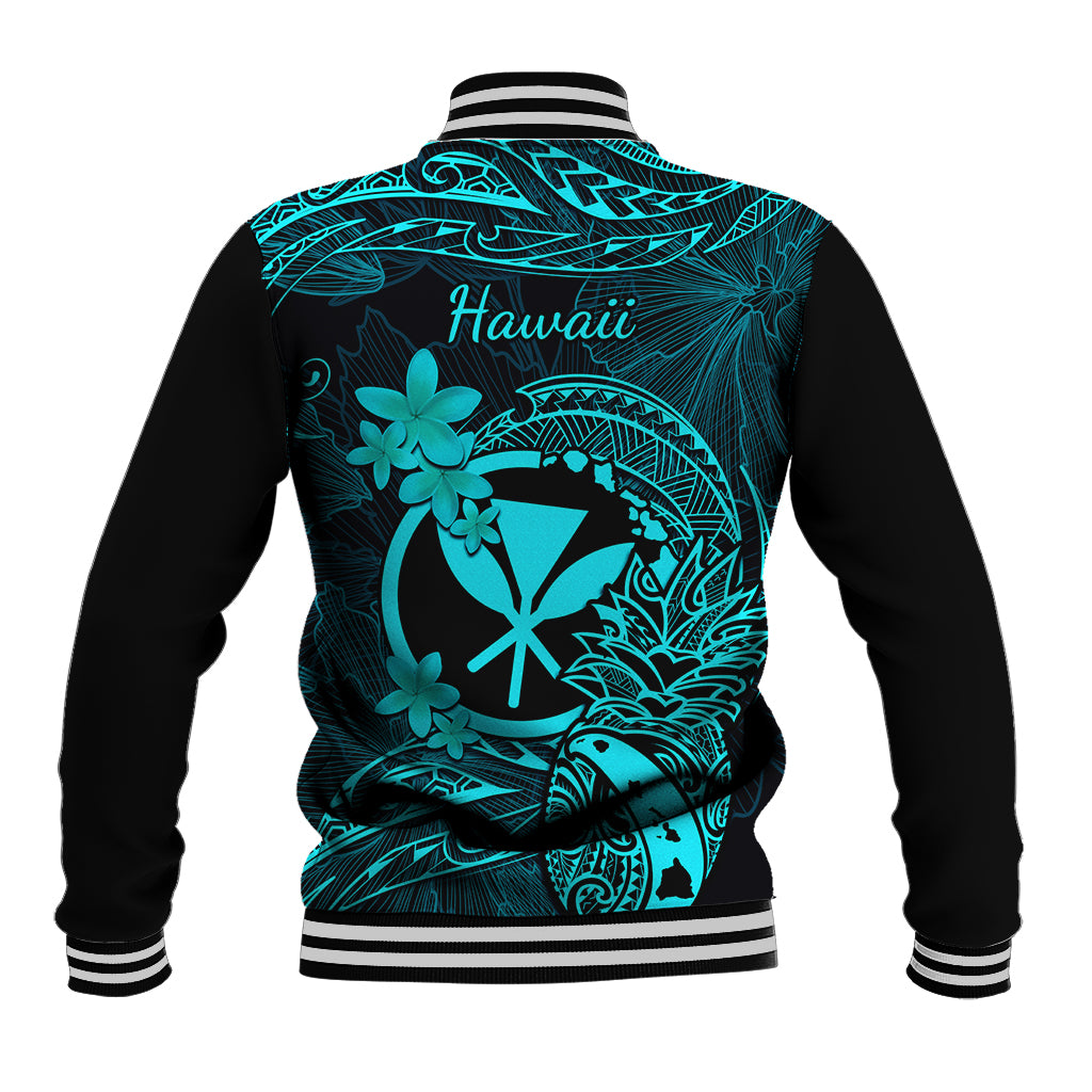 Hawaii Baseball Jacket Pineapple Mix Polynesian Plumeria Turquoise Version LT14 - Polynesian Pride