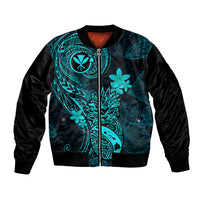 Hawaii Bomber Jacket Pineapple Mix Polynesian Plumeria Turquoise Version LT14 Unisex Turquoise - Polynesian Pride
