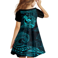 Hawaii Kid Short Sleeve Dress Pineapple Mix Polynesian Plumeria Turquoise Version LT14 - Polynesian Pride