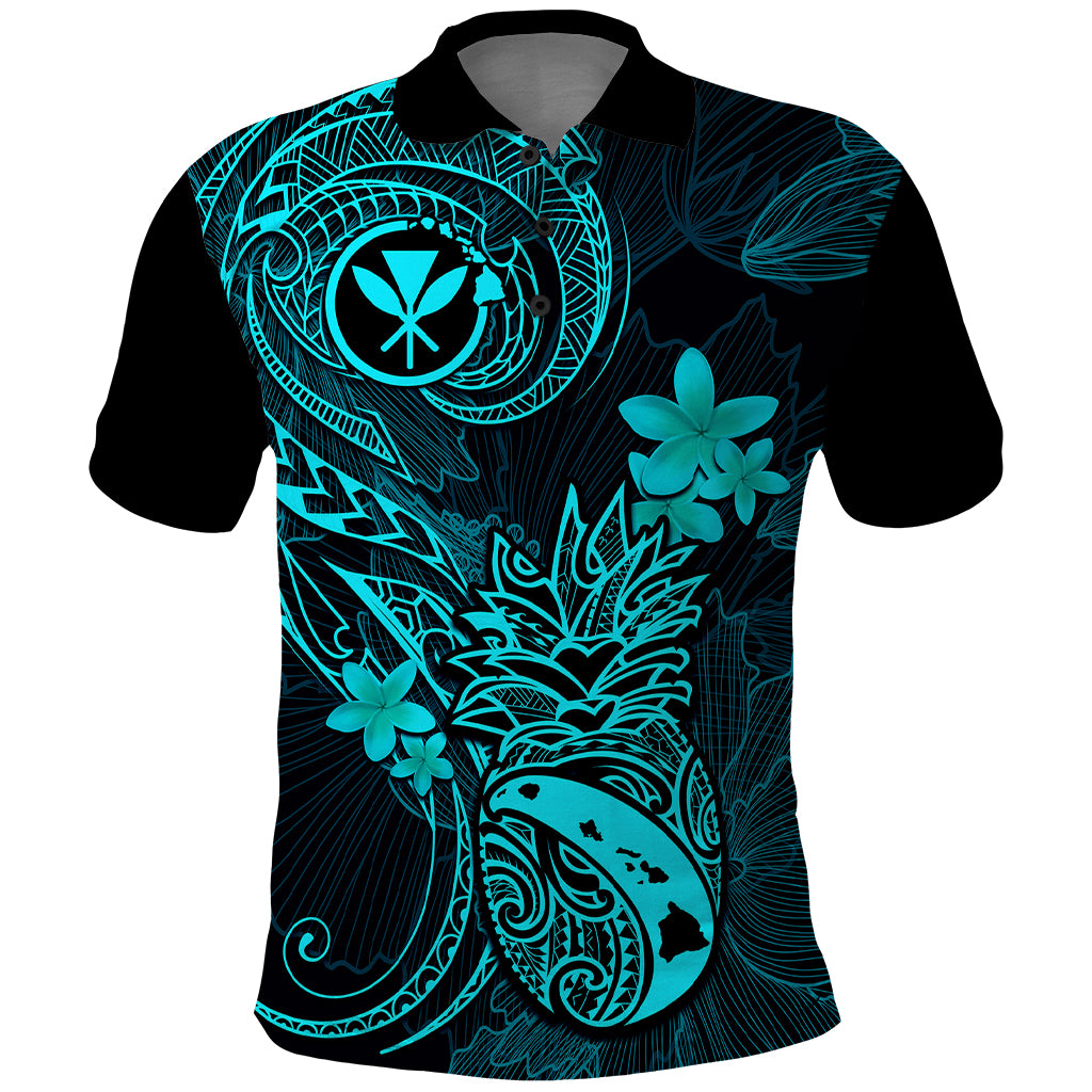 Hawaii Polo Shirt Pineapple Mix Polynesian Plumeria Turquoise Version LT14 Turquoise - Polynesian Pride