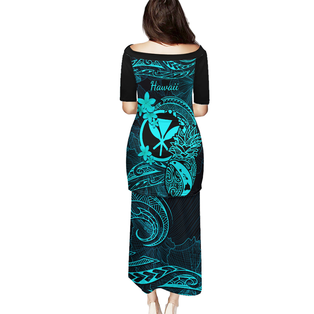 Hawaii Puletasi Pineapple Mix Polynesian Plumeria Turquoise Version LT14 - Polynesian Pride