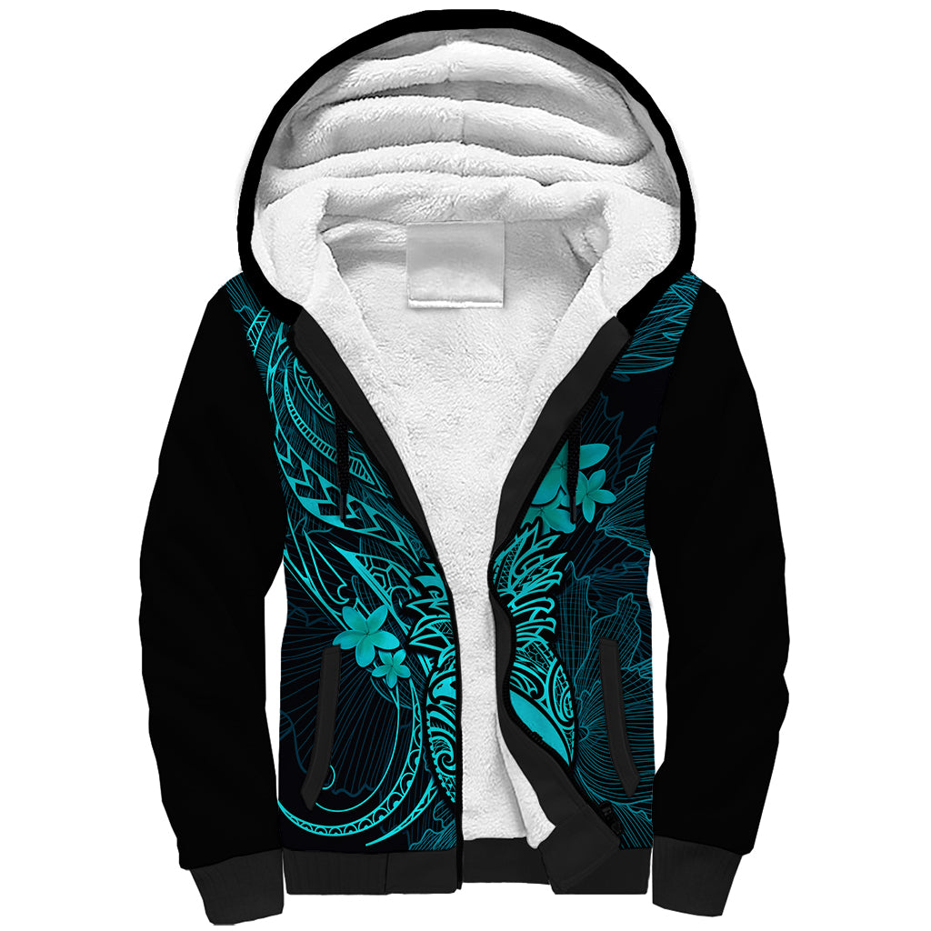 Hawaii Sherpa Hoodie Pineapple Mix Polynesian Plumeria Turquoise Version LT14 Unisex Turquoise - Polynesian Pride