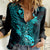 Hawaii Women Casual Shirt Pineapple Mix Polynesian Plumeria Turquoise Version LT14 Female Turquoise - Polynesian Pride