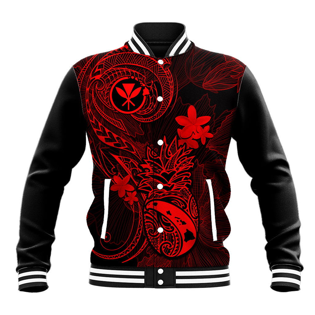 Hawaii Baseball Jacket Pineapple Mix Polynesian Plumeria Red Version LT14 Unisex Red - Polynesian Pride