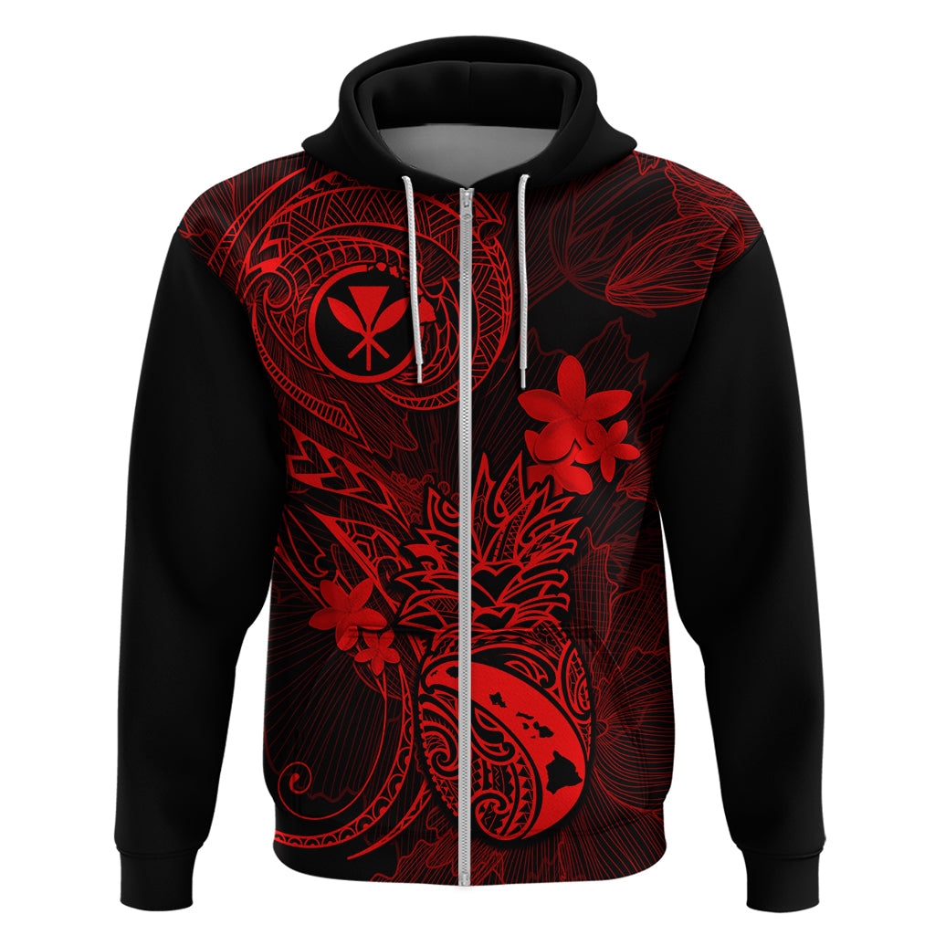 Hawaii Hoodie Pineapple Mix Polynesian Plumeria Red Version LT14 Zip Hoodie Red - Polynesian Pride