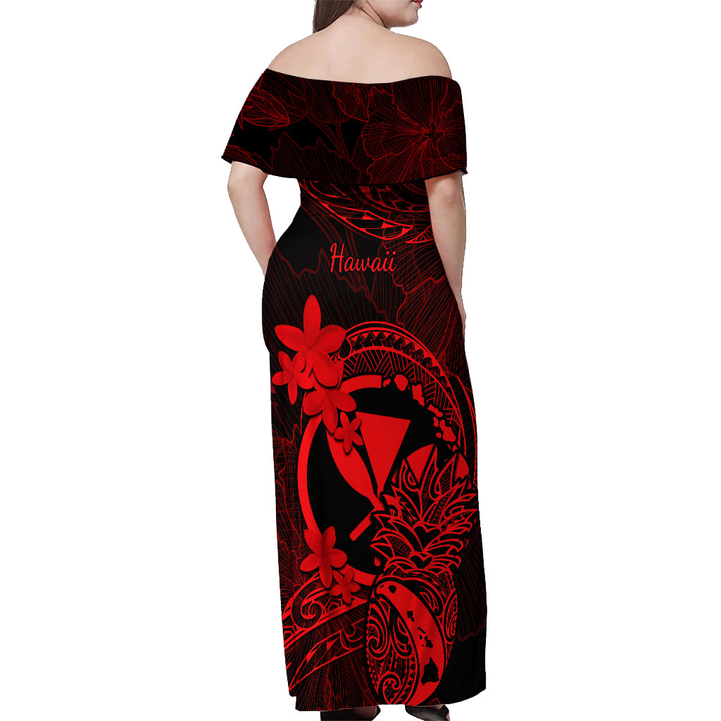 Hawaii Off Shoulder Maxi Dress Pineapple Mix Polynesian Plumeria Red Version LT14 - Polynesian Pride
