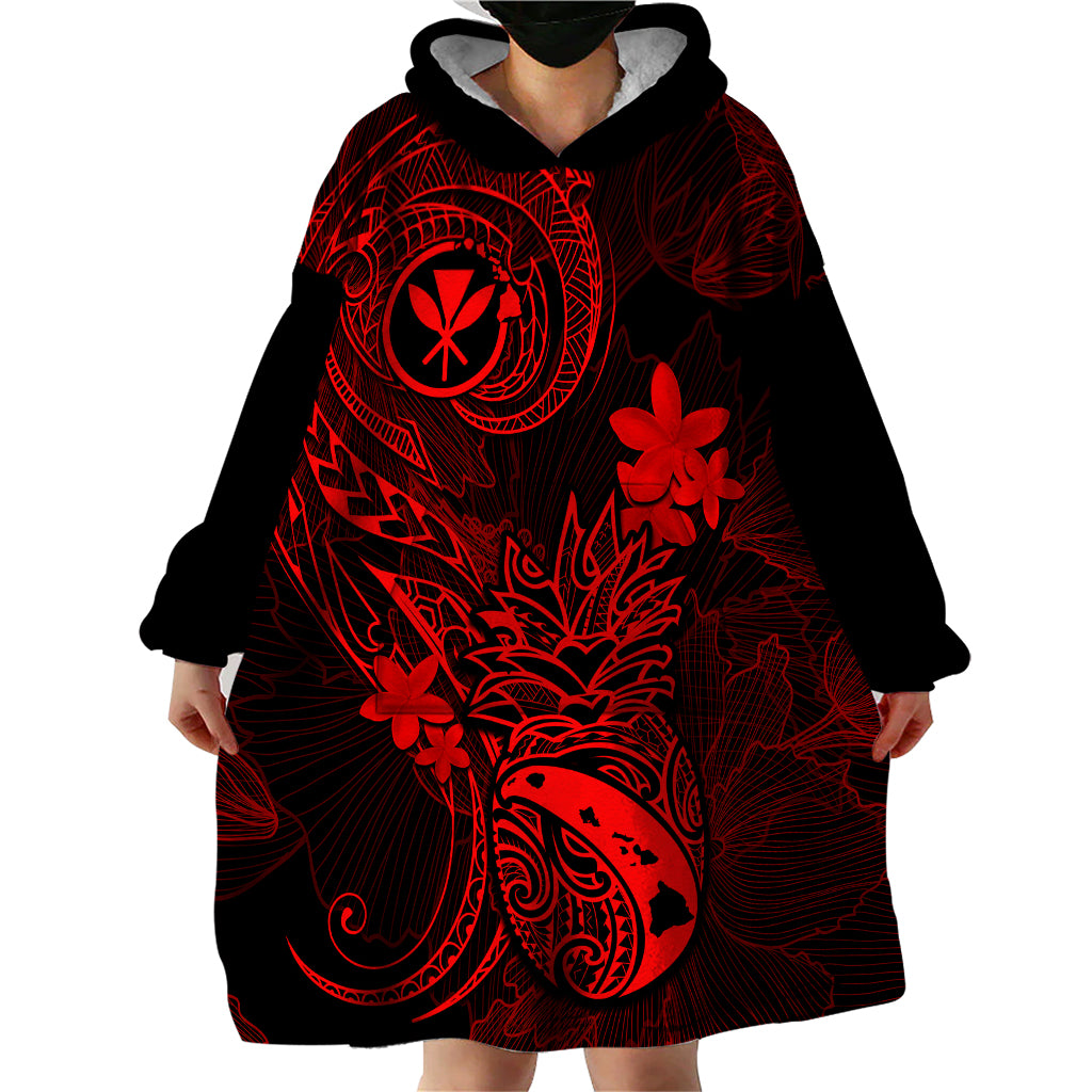 Hawaii Wearable Blanket Hoodie Pineapple Mix Polynesian Plumeria Red Version LT14 - Polynesian Pride