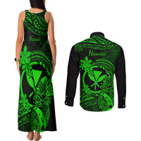 hawaii-couples-matching-tank-maxi-dress-and-long-sleeve-button-shirts-pineapple-mix-polynesian-plumeria-green-version