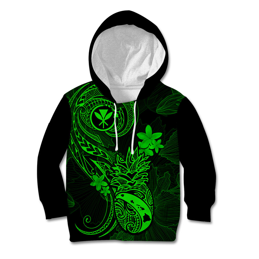 Hawaii Kid Hoodie Pineapple Mix Polynesian Plumeria Green Version LT14 Green - Polynesian Pride
