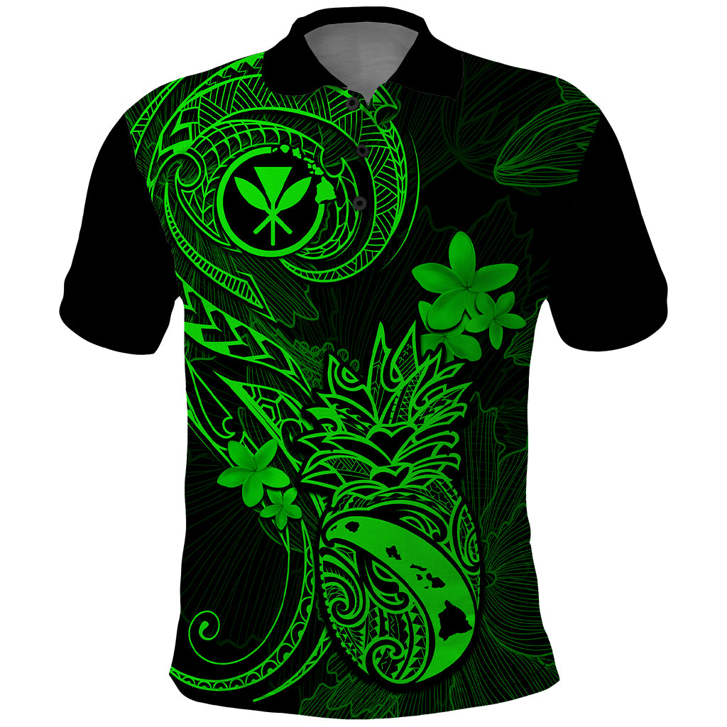 Hawaii Polo Shirt Pineapple Mix Polynesian Plumeria Green Version LT14 Green - Polynesian Pride