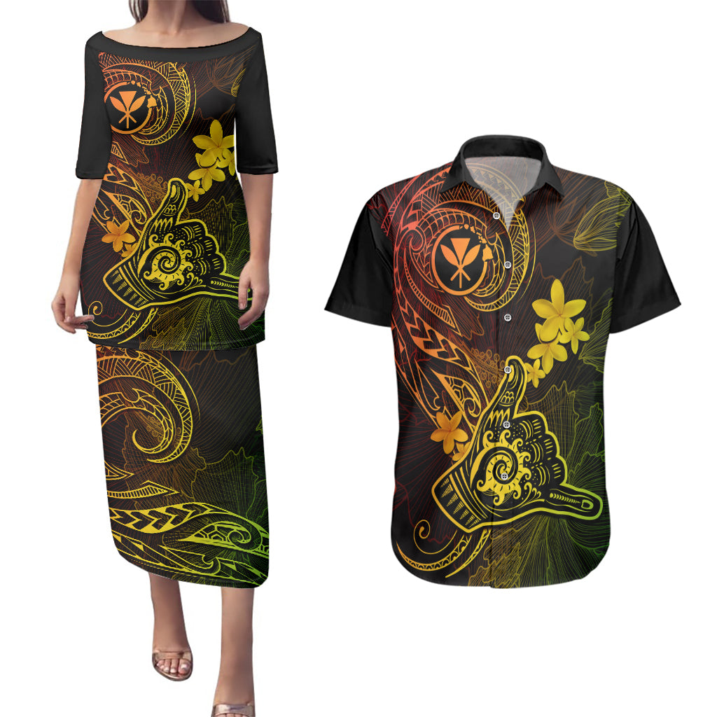 hawaii-couples-matching-puletasi-dress-and-hawaiian-shirt-shaka-tattoo-mix-polynesian-plumeria-reggae-version