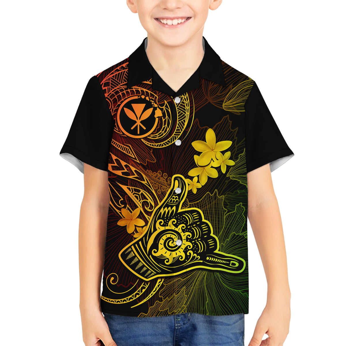 hawaii-family-matching-off-shoulder-maxi-dress-and-hawaiian-shirt-shaka-tattoo-mix-polynesian-plumeria-reggae-version