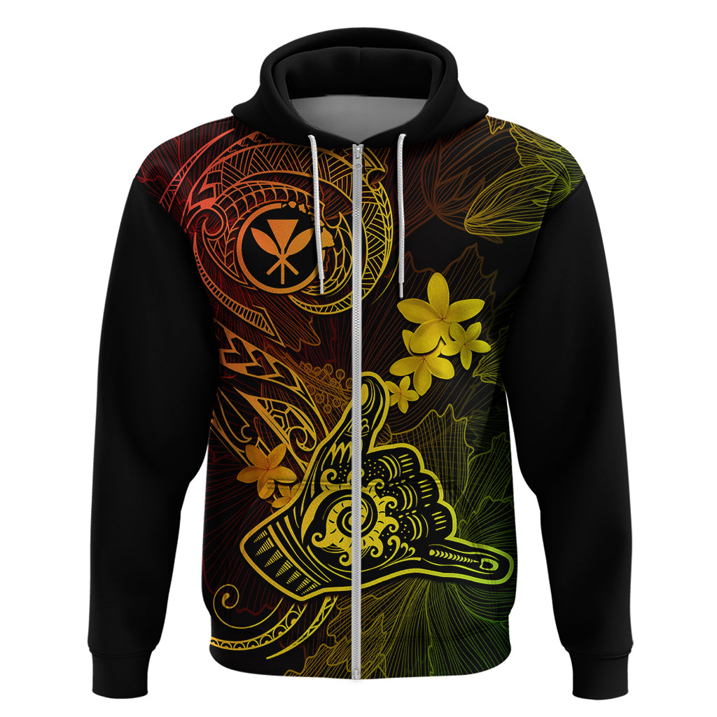 Hawaii Hoodie Shaka Tattoo Mix Polynesian Plumeria Reggae Version LT14 Zip Hoodie Reggae - Polynesian Pride