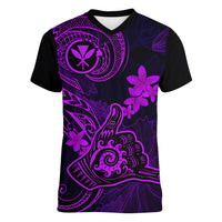 hawaii-women-v-neck-t-shirt-shaka-tattoo-mix-polynesian-plumeria-purple-version