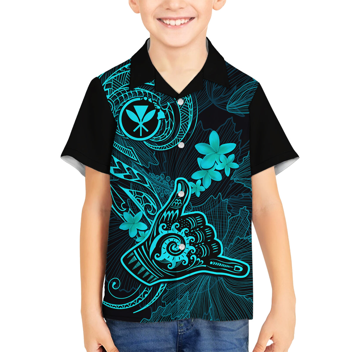 hawaii-kid-hawaiian-shirt-shaka-tattoo-mix-polynesian-plumeria-turquoise-version