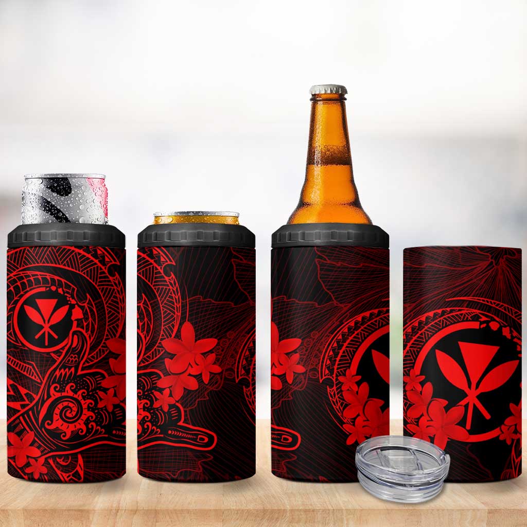 Hawaii 4 in 1 Can Cooler Tumbler Shaka Tattoo Mix Polynesian Plumeria Red Version