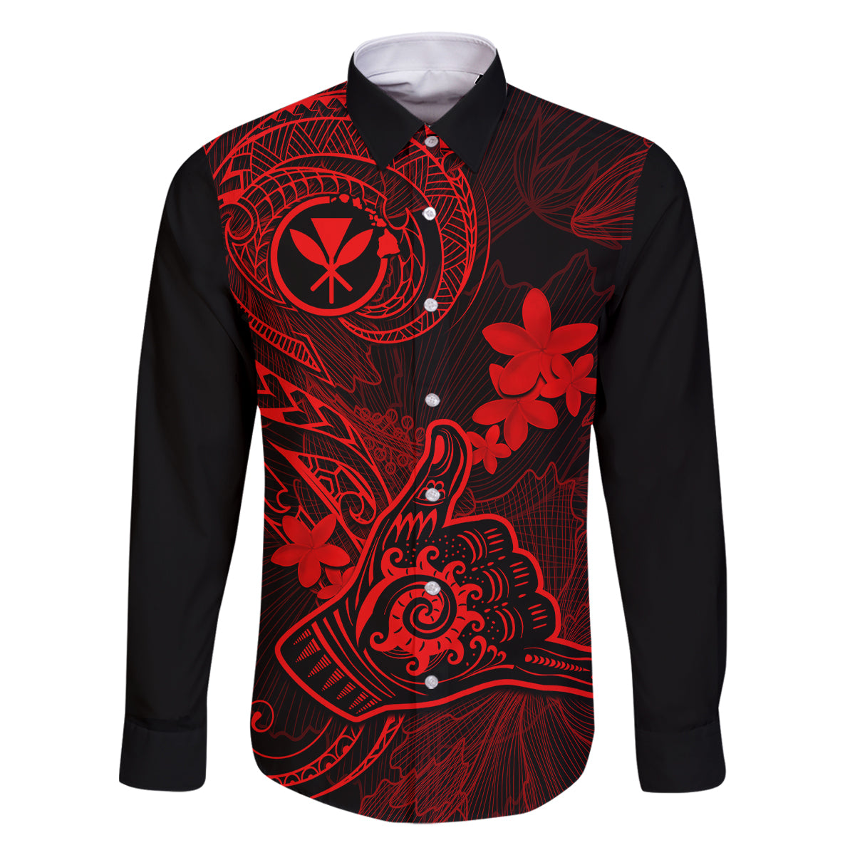 hawaii-family-matching-summer-maxi-dress-and-hawaiian-shirt-shaka-tattoo-mix-polynesian-plumeria-red-version