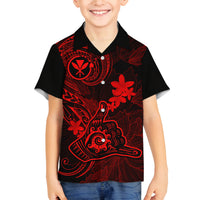 Hawaii Kid Hawaiian Shirt Shaka Tattoo Mix Polynesian Plumeria Red Version LT14 - Polynesian Pride
