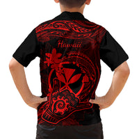 Hawaii Kid Hawaiian Shirt Shaka Tattoo Mix Polynesian Plumeria Red Version LT14 - Polynesian Pride