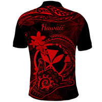Hawaii Polo Shirt Shaka Tattoo Mix Polynesian Plumeria Red Version LT14 - Polynesian Pride