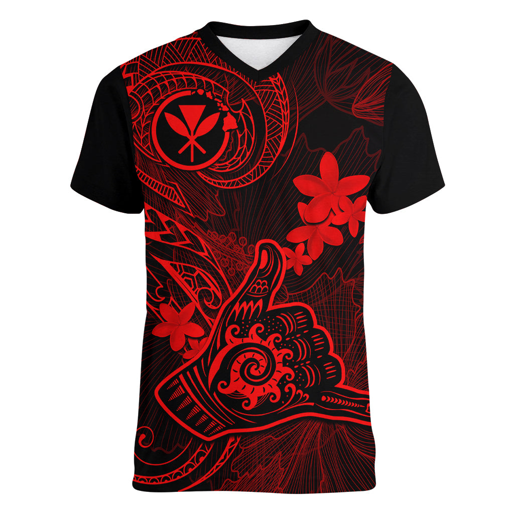 hawaii-women-v-neck-t-shirt-shaka-tattoo-mix-polynesian-plumeria-red-version