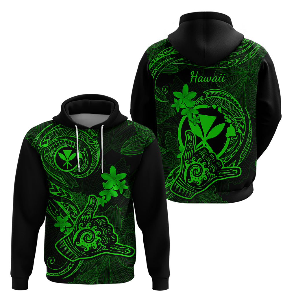 Hawaii Hoodie Shaka Tattoo Mix Polynesian Plumeria Green Version LT14 - Polynesian Pride