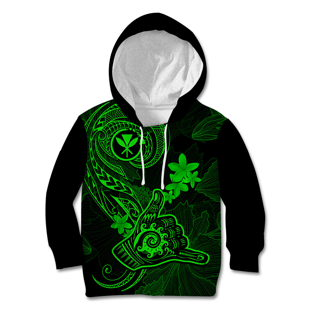 Hawaii Kid Hoodie Shaka Tattoo Mix Polynesian Plumeria Green Version LT14 Green - Polynesian Pride