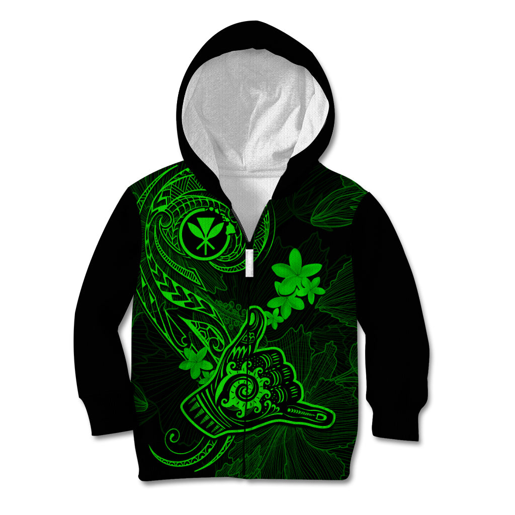 Hawaii Kid Hoodie Shaka Tattoo Mix Polynesian Plumeria Green Version LT14 - Polynesian Pride