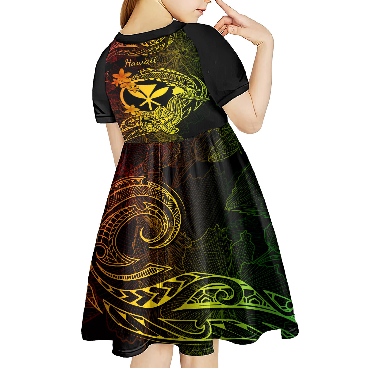 hawaii-kid-short-sleeve-dress-hammerhead-shark-tattoo-mix-polynesian-plumeria-reggae-version