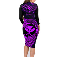 hawaii-family-matching-long-sleeve-bodycon-dress-and-hawaiian-shirt-hammerhead-shark-tattoo-mix-polynesian-plumeria-purple-version